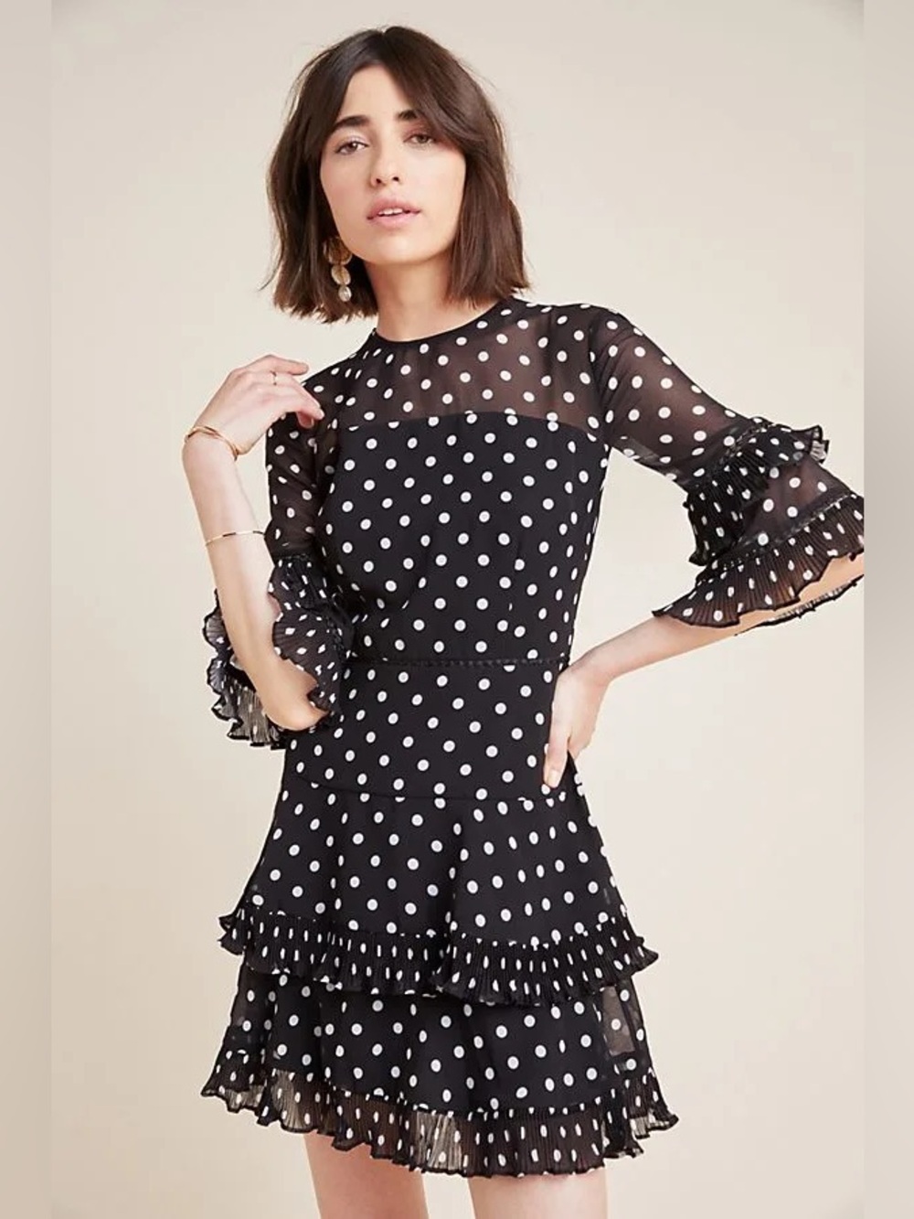 KEEPSAKE the label Black and White Polka Dot Tiered Ruffle Dress
